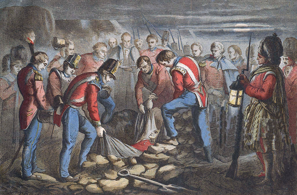 Burial of Sir John Moore at the Battle of Corunna on 16th January 1809 in the Peninsular War