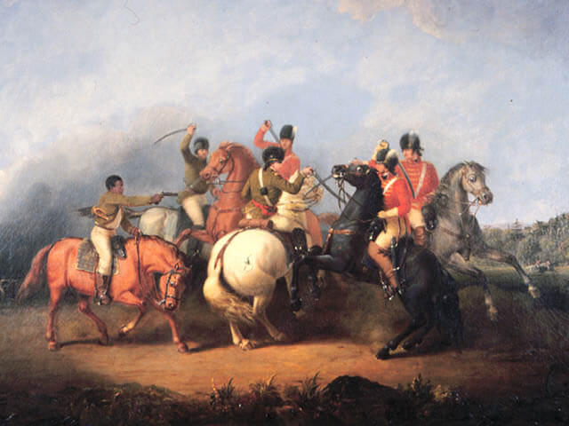 Saving the life of Colonel William Washington at the Battle of Cowpens on 17th January 1781 in the American Revolutionary War : picture by William Ranney