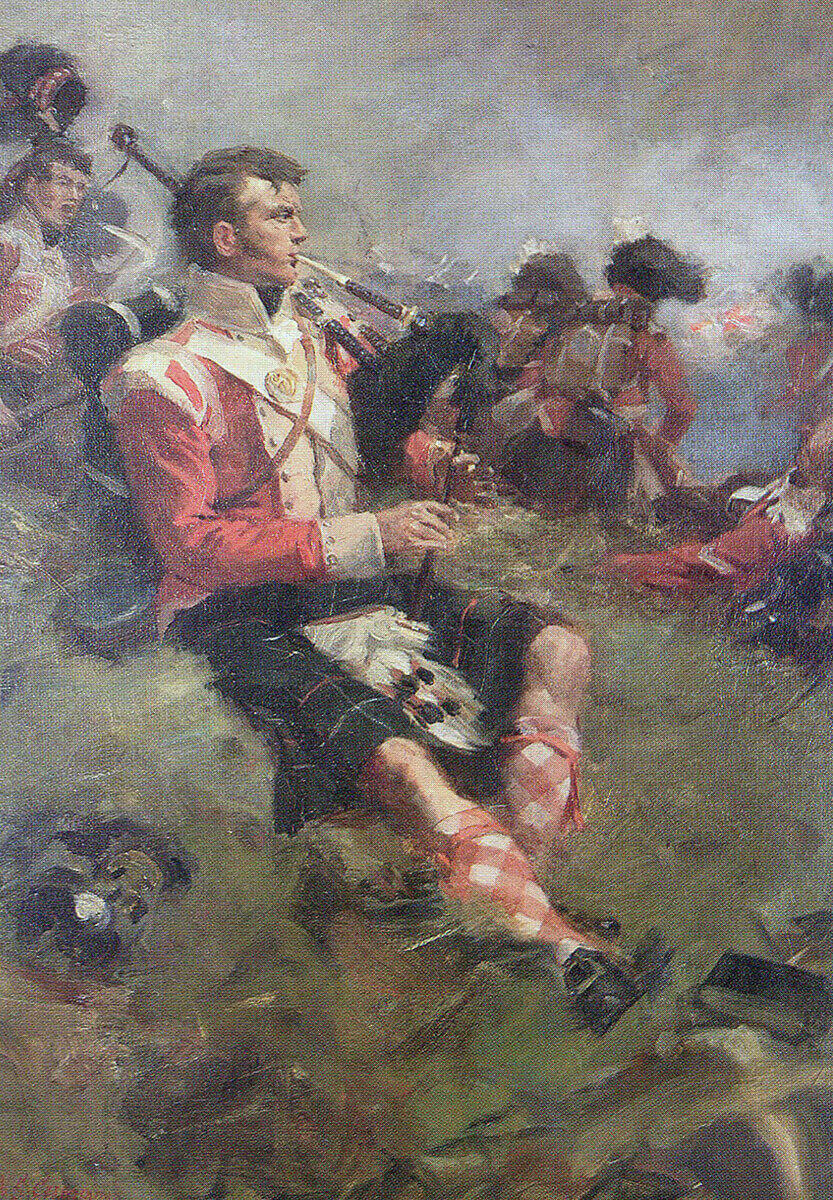 Piper Clark of 71st Highland Light Infantry at the Battle of Vimeiro on 21st August 1808 in the Peninsular War: picture by William Skeoch Cumming