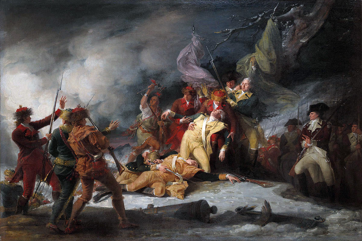 General Richard Montgomerys död i attacken mot Quebec den 31 December 1775 i det amerikanska revolutionskriget: bild av John Trumbull