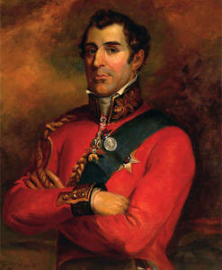 General Arthur Wellesley, later the Duke of Wellington, leading the British attack at the Battle of Assaye on 23rd September 1803 during the Second Mahratta War in India: picture by Robert Home