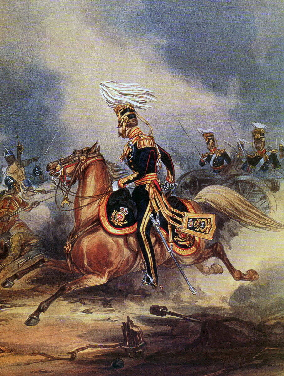 3rd King's Light Dragoons at the Battle of Sobraon on 10th February 1846 during the First Sikh War: print by Ackermann