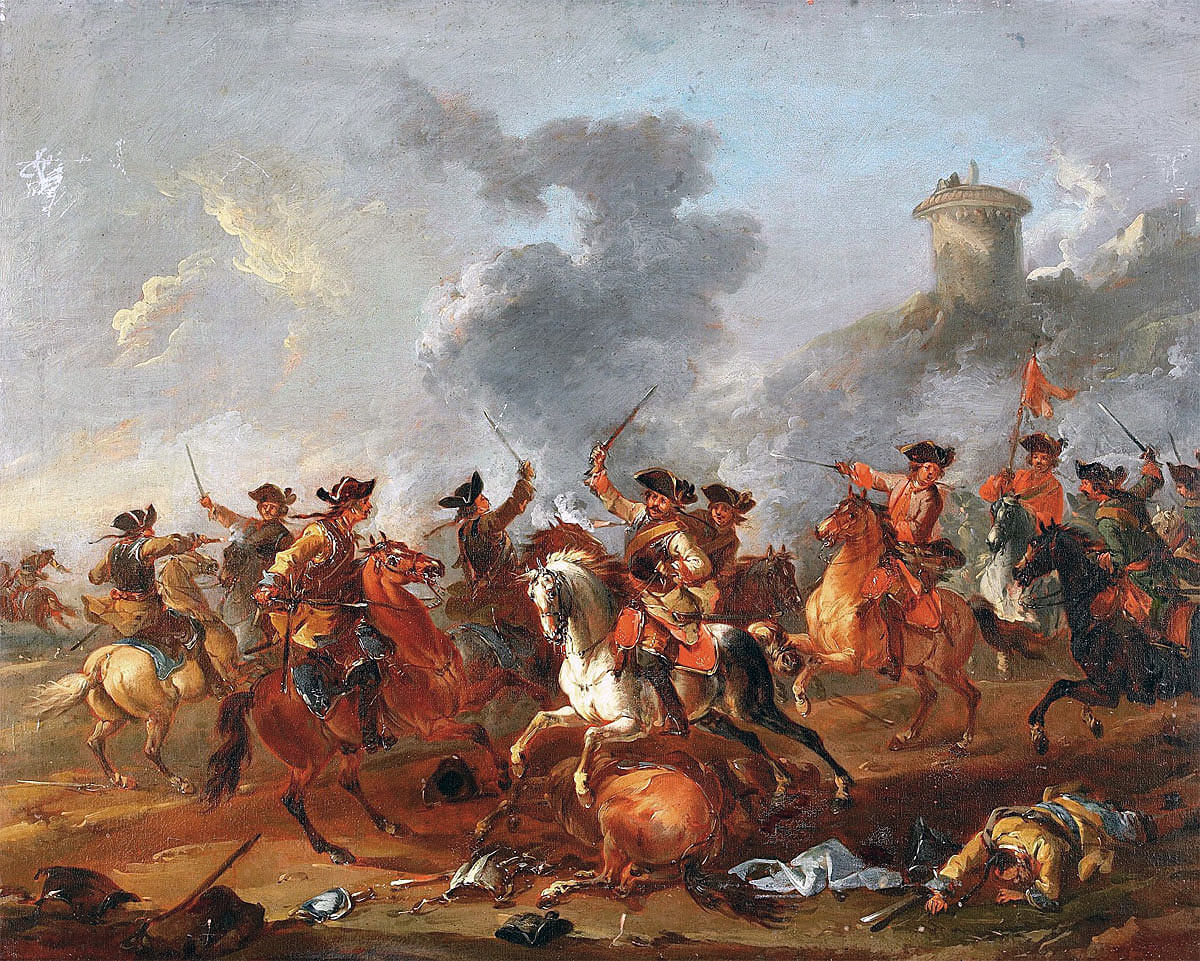 Austrian and Prussian cuirassiers at the Battle of Lobositz on 1st October 1756 in the Seven Years War