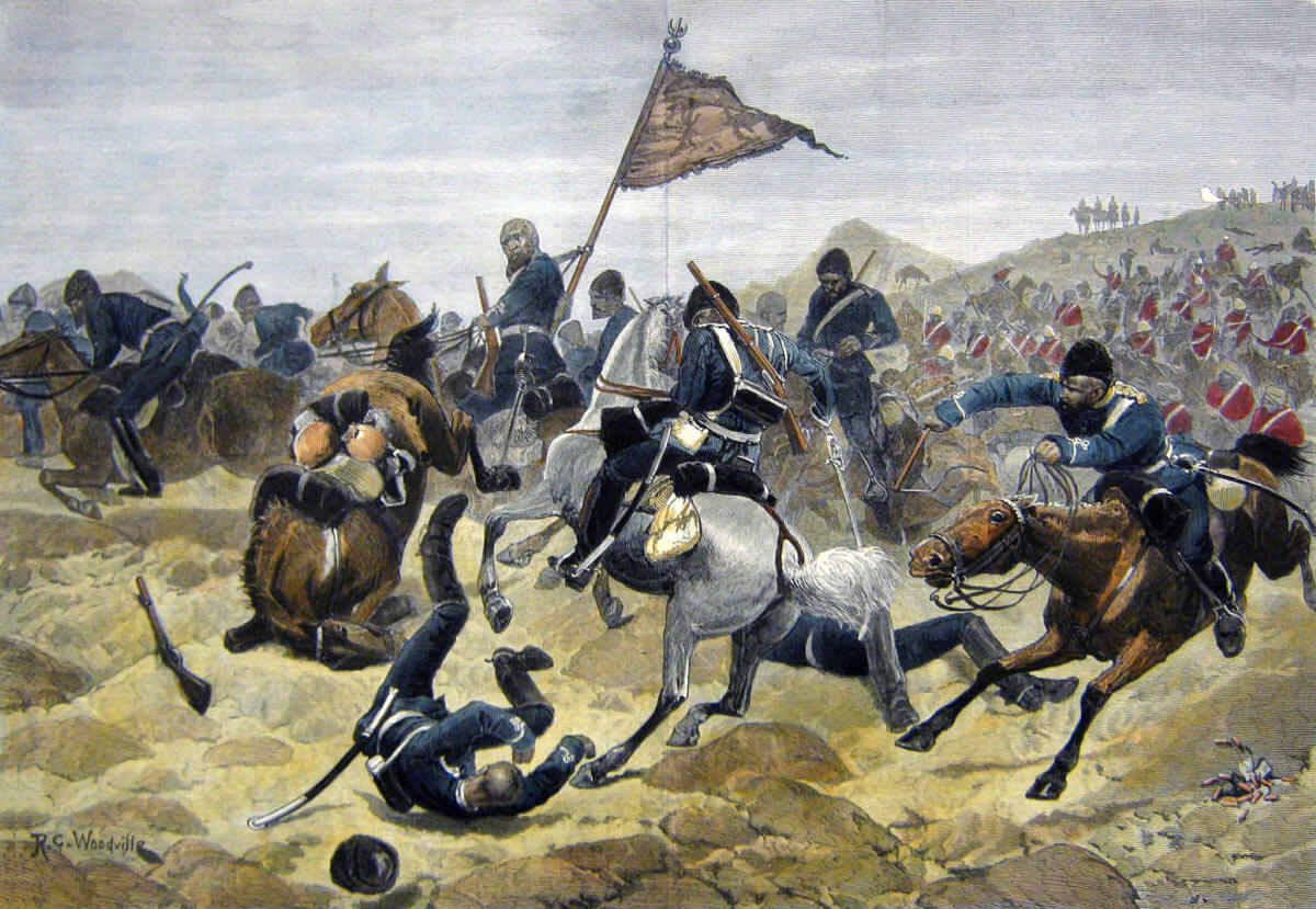 5th Punjab cavalry attacking Afghan cavalry in the Chardeh Valley: Battle of Kabul December 1879 in the Second Afghan War: picture by Richard Caton Woodville