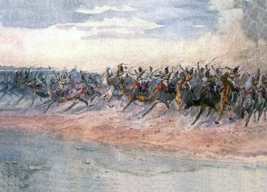 Egyptian Camel Corps: Battle of Omdurman on 2nd September 1898 in the Sudanese War: picture by Lady Butler