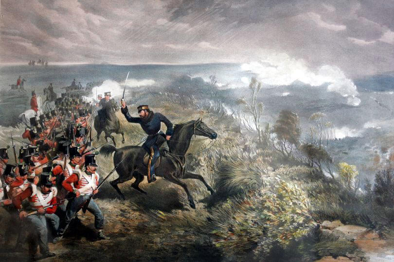 British infantry attacking the Russians at the Battle of Inkerman on 5th November 1854 in the Crimean War