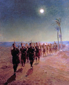 'Lament in the Desert': Queen's Own Cameron Highlanders burying their casualties: Battle of Atbara on 8th April 1898 in the Sudanese War: picture by Lady Butler