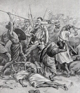 British Square at the Battle of Abu Klea on 17th January 1885 in the Sudanese War: print by William Barnes Wollen