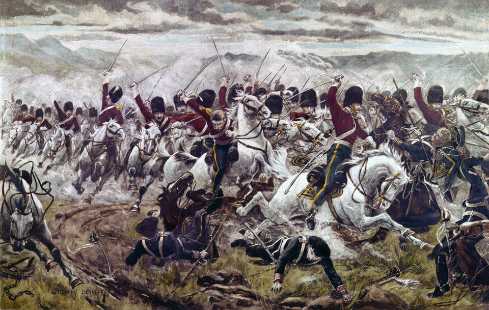 Charge of the Heavy Brigade at the Battle of Balaclava on 25th October 1854 in the Crimean War: picture by Stanley Berkeley