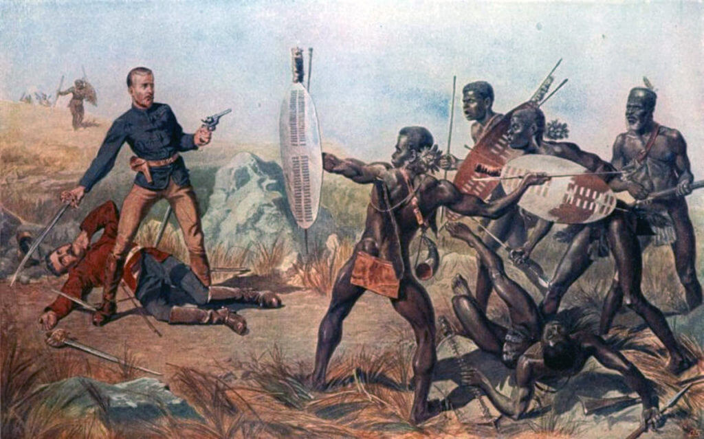 Deaths of Lieutenants Melville and Coghill at the Battle of Isandlwana on 22nd January 1879 in the Zulu War