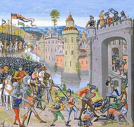 Attack by Henry V's army on Harfleur before the Battle of Agincourt on 25th October 1415 in the Hundred Years War