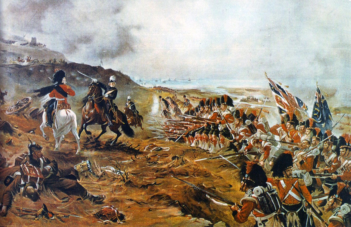 42nd Highlanders, the Black Watch, advancing behind Sir Colin Campbell at the Battle of the Alma on 20th September 1854 during the Crimean War