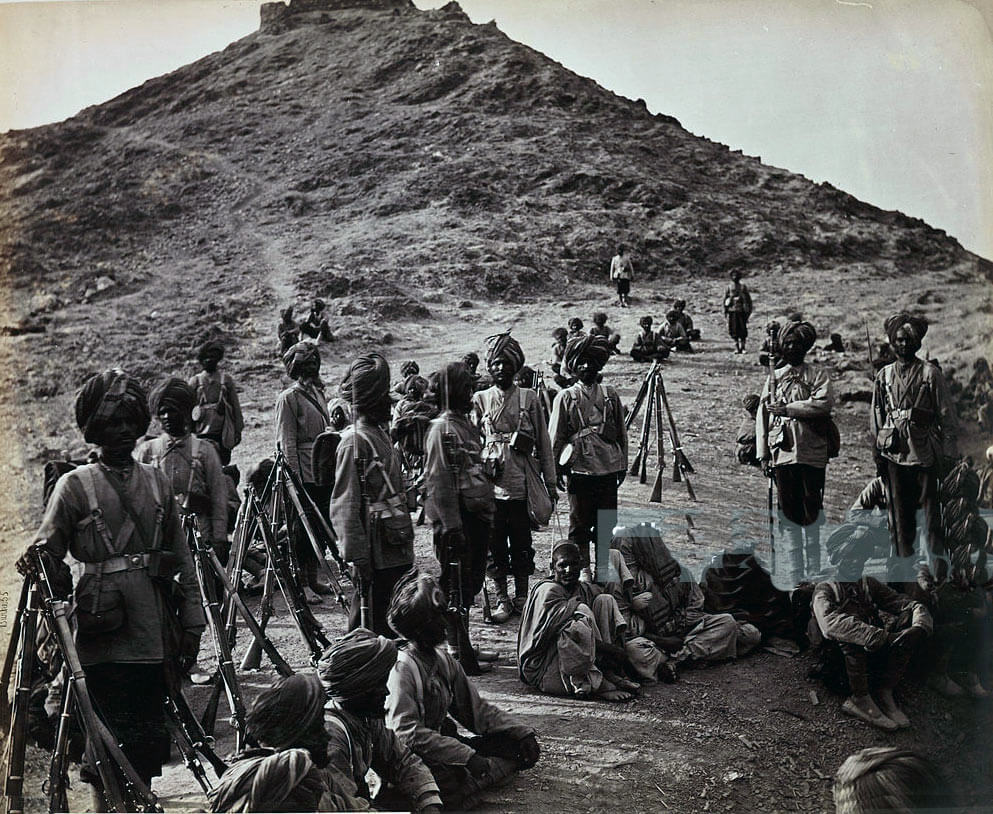 45th Rattray's Sikhs guarding Afghan prisoners: Battle of Ali Masjid on 21st November 1878 in the Second Afghan War