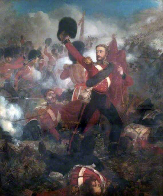 Lieutenant James Lindsay of the Scots Fusilier Guards winning the Victoria Cross at the Battle of Inkerman: picture by Louis Desanges