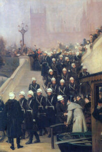 2nd Coldstream Guards leaving London for Egypt: Battle of Tel-el-Kebir on 13th September 1882 in the Egyptian War
