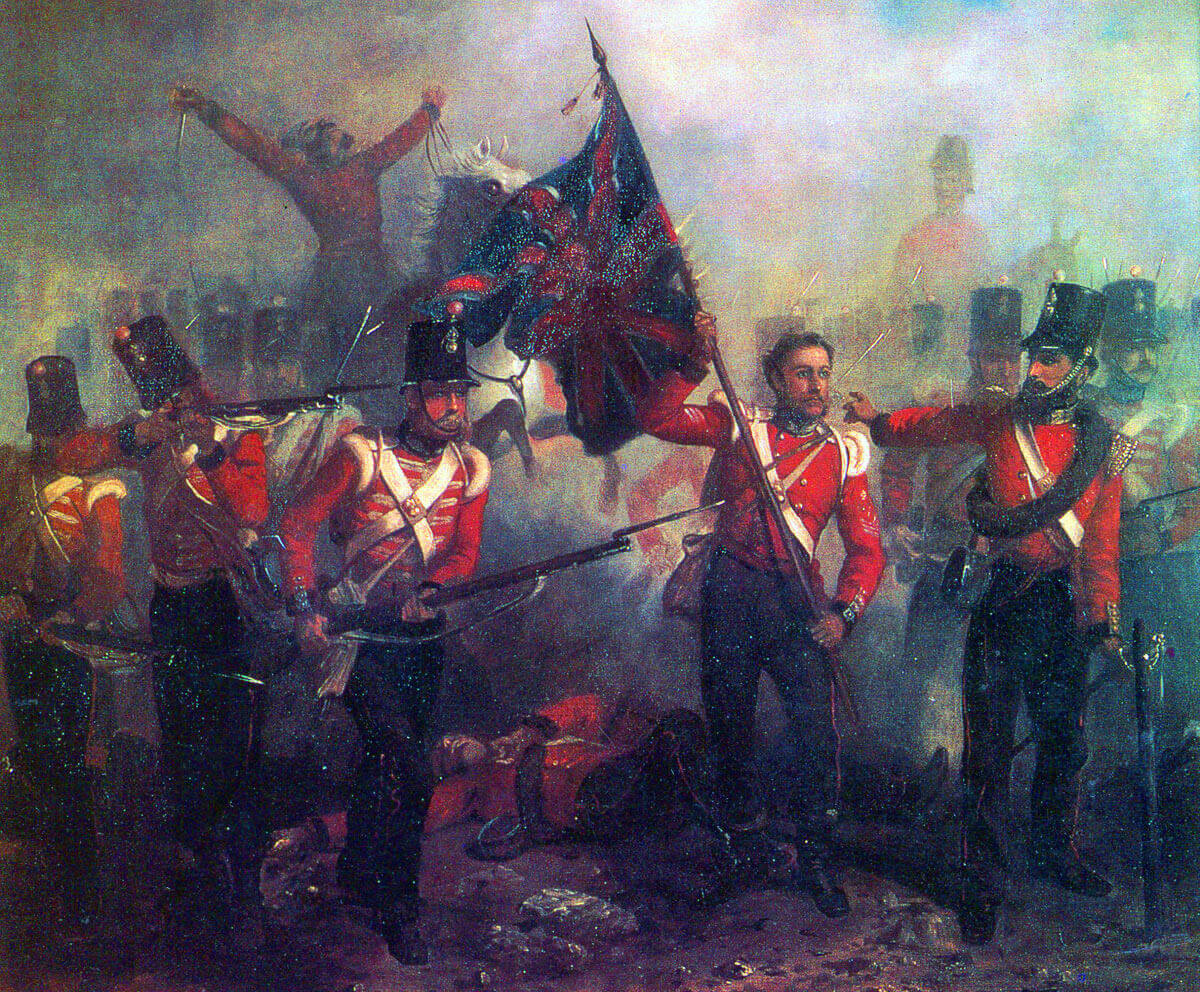 Sergeant Luke O'Connor of the 23rd Royal Welch Fusiliers winning the Victoria Cross at the Battle of the Alma on 20th September 1854 during the Crimean War: picture by Desanges