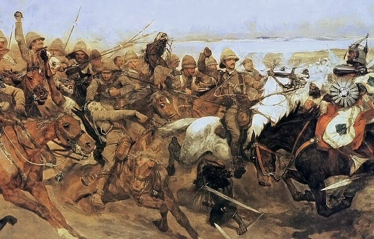 Charge of the 21st Lancers at the Battle of Omdurman on 2nd September 1898 in the Sudanese War: picture by Richard Caton Woodville