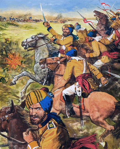 Skinner's Horse at the Battle of Moodkee on 18th December 1845 during the First Sikh War: picture by Cecil Doughty