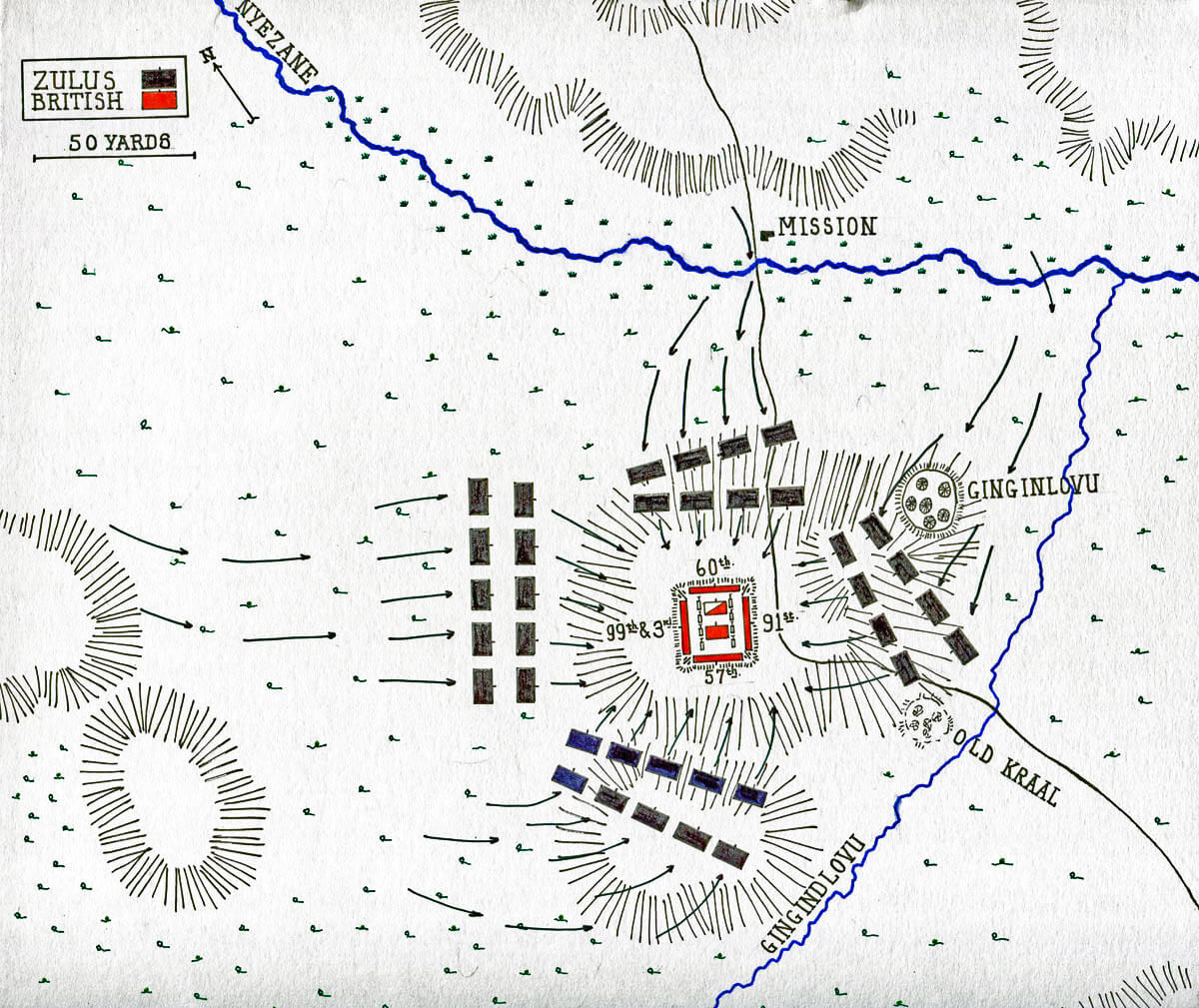 Map of the Battle of Gingindlovu on 2nd April 1879 in the Zulu War: map by John Fawkes