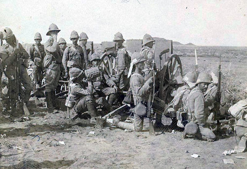 1st Lincoln's waiting between the two Dervish attacks at the Battle of Omdurman on 2nd September 1898 in the Sudanese War