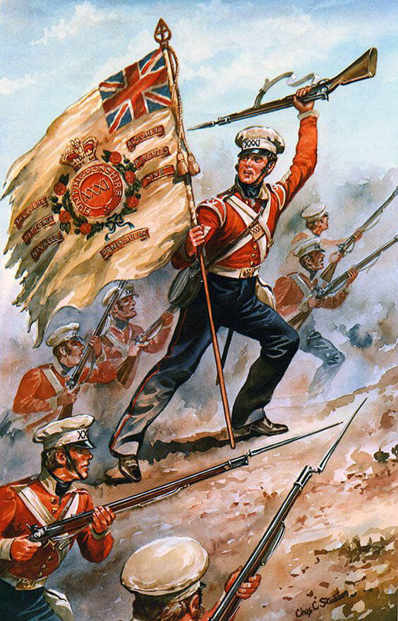 Sergeant McCabe of HM 31st Regiment at the Battle of Sobraon on 10th February 1846 during the First Sikh War: picture by Charles Stadden