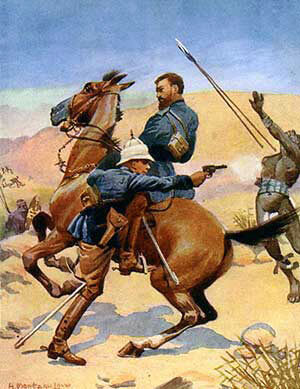 Colonel Buller winning the VC by rescuing one of his officers on Hlobane Mountain: Battle of Khambula on 29th March 1879 in the Zulu War