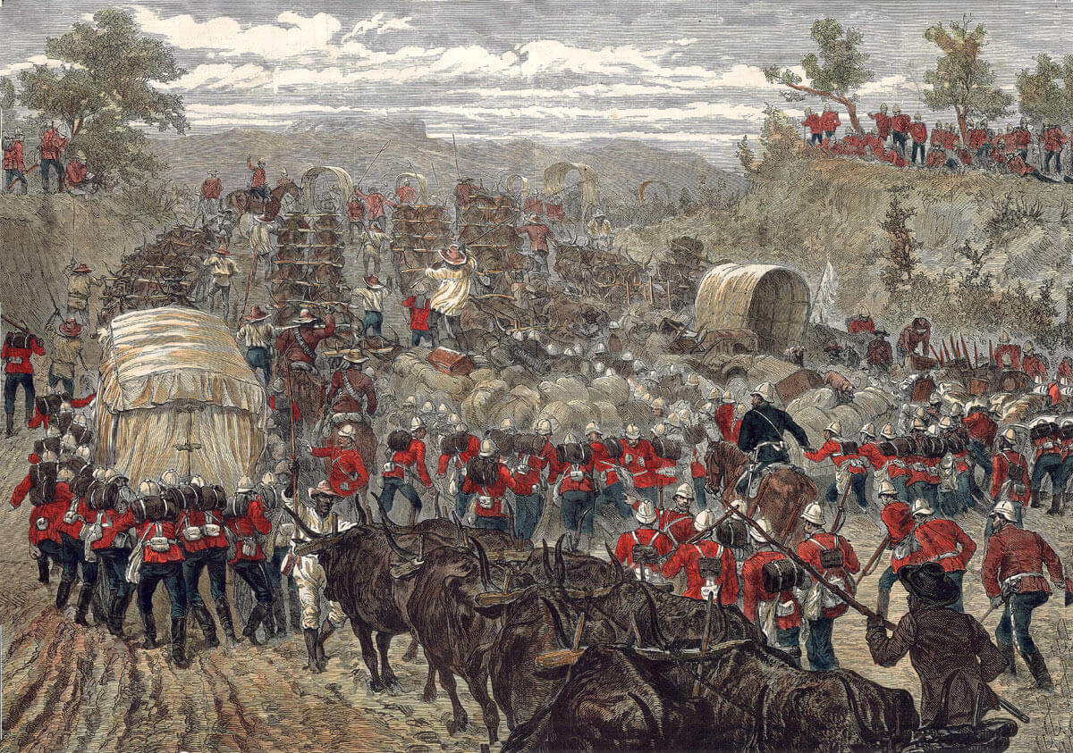 British troops on the move in Zululand: Battle of Khambula on 29th March 1879 in the Zulu War