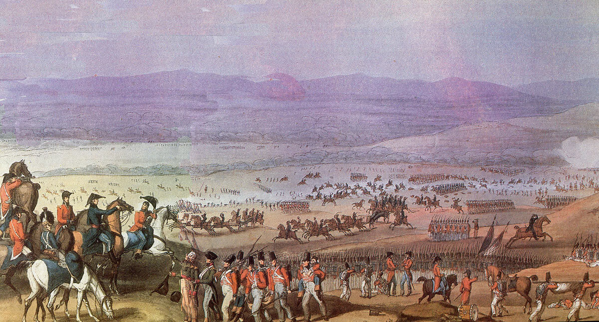 British 7th Division withdrawing to the ridge at the Battle of Fuentes de Oñoro 3rd to 5th May 1811 in the Peninsular War: picture by William Heath