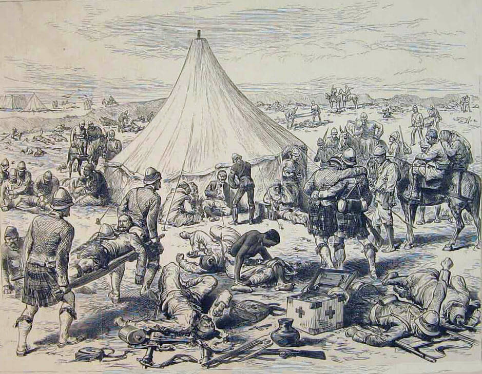 Medical treatment camp after the Battle of Tel-el-Kebir on 13th September 1882 in the Egyptian War
