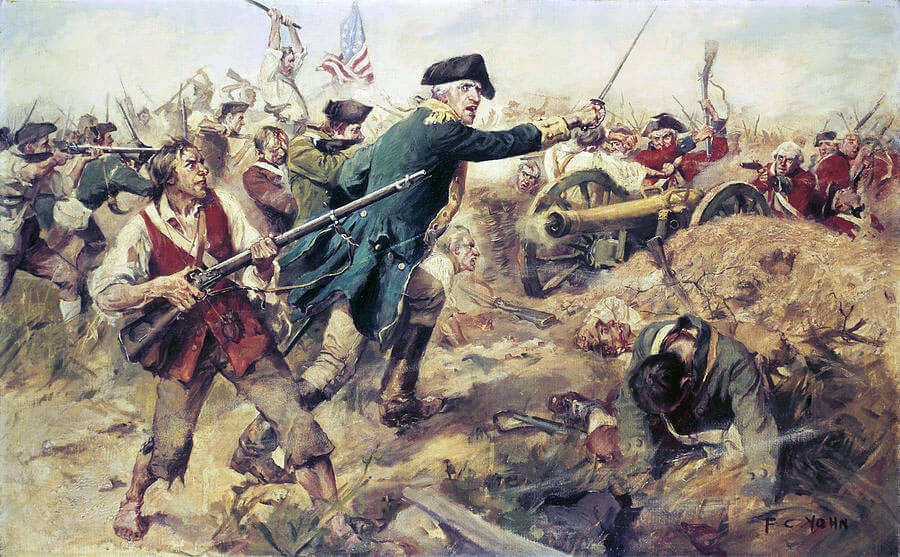 Brigadier-General John Stark at the Battle of Bennington on 16th August 1777 in the American Revolutionary War: picture by Frederick Coffay Yohn