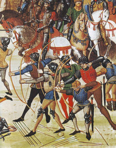 English archers in battle with the longbow in the Middle Ages: Battle of Flodden on 9th September 1513