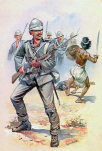 Royal Marine Light Infantry at the Battle of Tamai on 13th March 1884 in the Sudanese War: picture by Charles Stadden