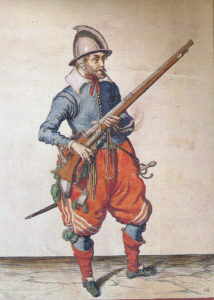 Musketeer of the English Civil War period armed with a Matchlock: Battle of Edgehill on 23rd October 1642 in the English Civil War