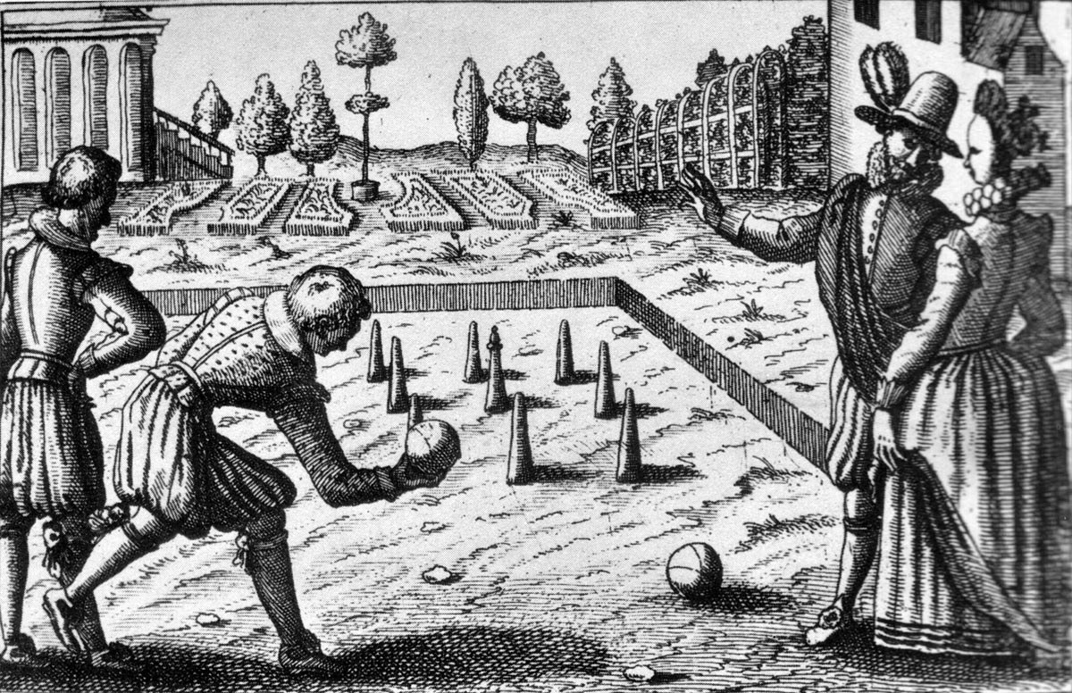 Woodcut of bowling in the 16th Century: Battle of Wakefield 20th May 1643 in the English Civil War