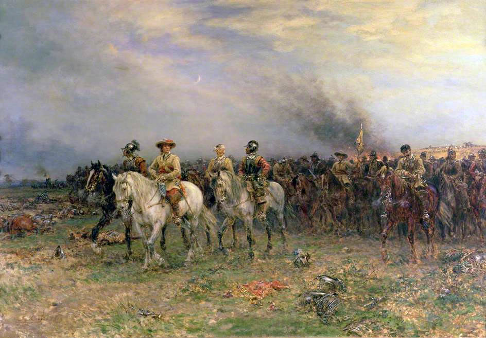 Oliver Cromwell leading his ‘Ironsides’ back from the Battle of Marston Moor on 2nd July 1644 in the English Civil War