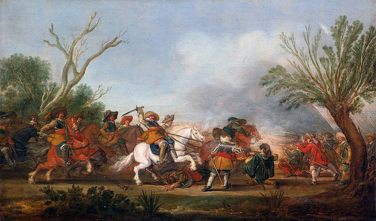 Cavalry attacking Foot at the time of the English Civil War: Battle of Cheriton on 29th March 1644 in the English Civil War: picture by Palamedes Palamedesz
