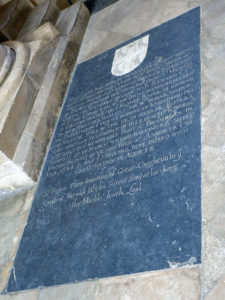 Memorial to Sir John Smith in the floor of the Lucy Chapel in Christchurch Cathedral, Oxford: Battle of Cheriton on 29th March 1644