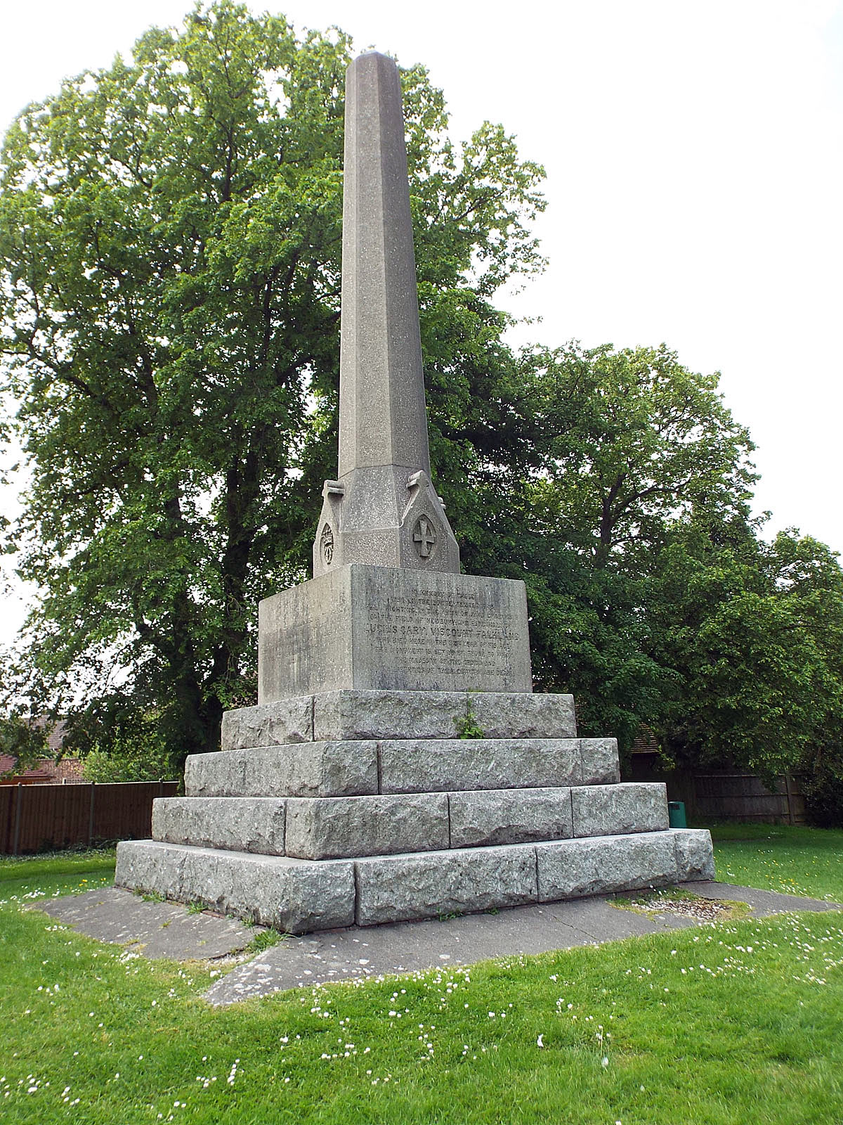 Falkland Memorial in Newbury commemorating the death of Lucius Cary 2nd Viscount Falkland and the Royalist casualties at the First Battle of Newbury on 20th September 1643 in the English Civil War