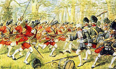 The British 5th Foot at the Battle of Wilhelmstahl on 24th June 1762 in the Seven Years War: picture by Richard Simkin