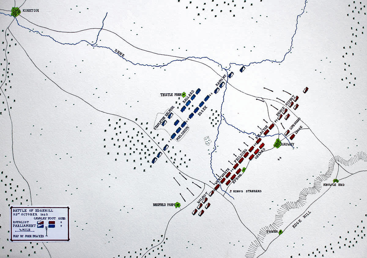 Map of the Battle of Edgehill on 23rd October 1642 in the English Civil War: map by John Fawkes