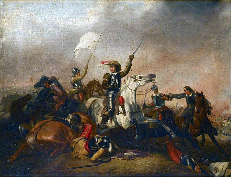 Oliver Cromwell leads his ‘Ironsides’ to the attack on the Royalist Centre: the Battle of Marston Moor on 2nd July 1644 in the English Civil War
