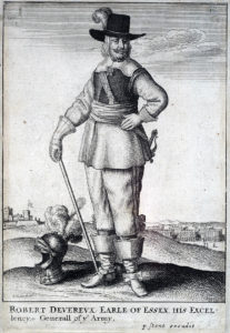 Robert Devereux, Earl of Essex, who commanded the Parliamentary army at the First Battle of Newbury on 20th September 1643 in the English Civil War: engraving by Wencelaus Hollar