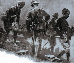 British doctors and medical staff collecting the wounded after the Battle of Elandslaagte on 21st October 1899 in the Great Boer War