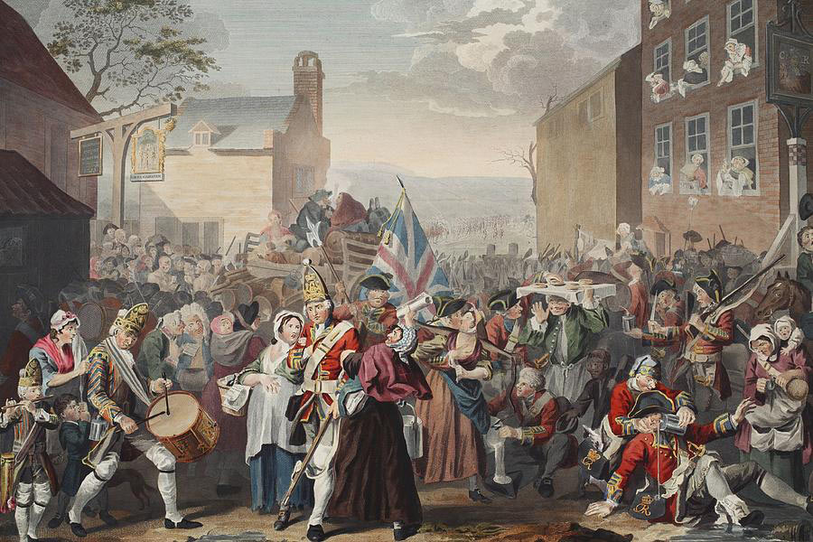 Foot Guards’ march to Finchley in 1745 caricatured in the picture by William Hogarth. On seeing this picture King George II is reported as asking “Is the fellow laughing at my Guards?” Death of General Edward Braddock on the Monongahela River on 9th July 1755 in the French and Indian War