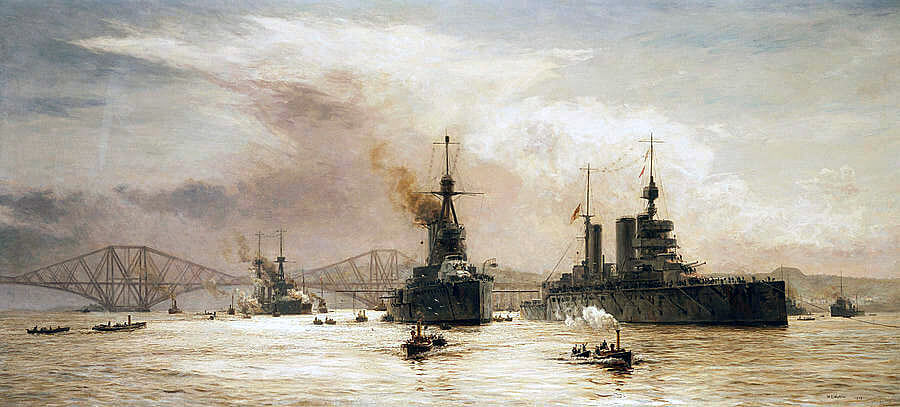 First Battle Cruiser Squadron leaving the Firth of Forth for the Battle of Jutland: picture by Lionel Wyllie