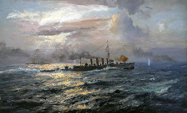 British light cruiser HMS Chester in action at the Battle of Jutland on 31st May 1916