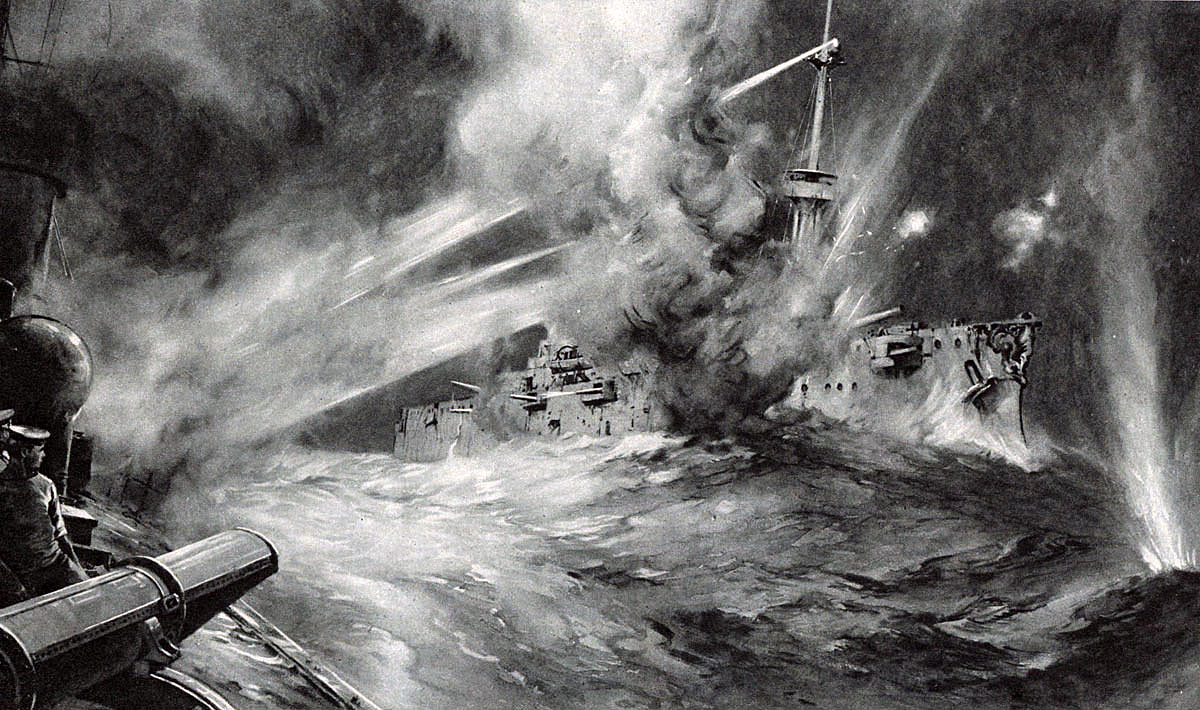 British Destroyer HMS Spitfire in action with German Battleship SMS Nassau Battle of Jutland 31st May 1916