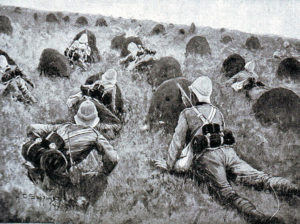 British troops learning to take cover in Natal during the Boer War