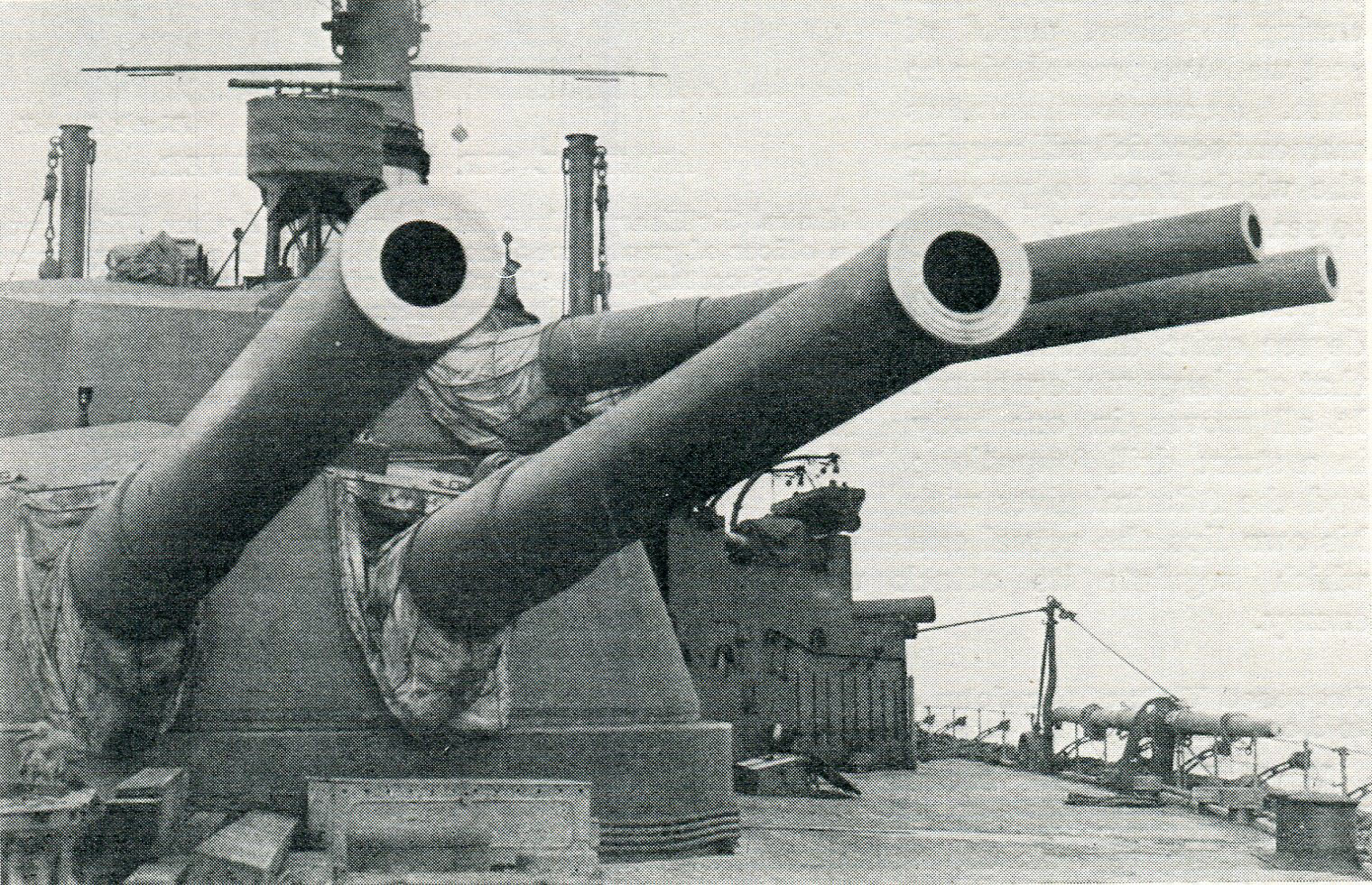 13.5 inch guns of the British Battleship HMS Ajax: Ajax fought at the Battle of Jutland on 31st May 1916 in the 2nd Battle Squadron commanded by Vice Admiral Sir Thomas Jerram