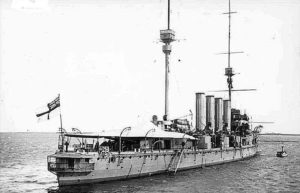 British Cruiser HMS Defence. Defence exploded at the Battle of Jutland 31st May 1916 after being hit by German fire